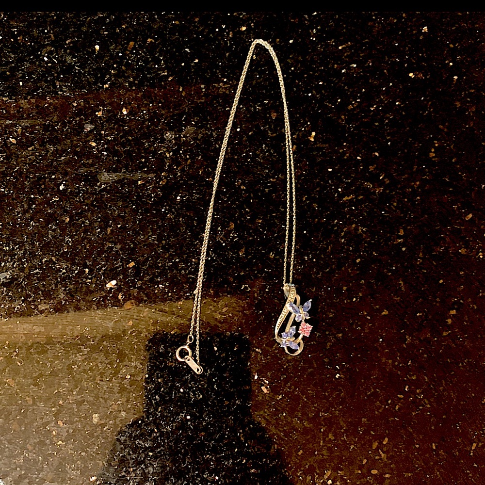 10K Lab Created Sapphire Butterfly Pendant Necklace